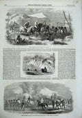Old Antique Print 1856 Railway Engineers Santhals Fight Camp Jeypore War 19th
