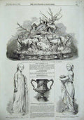 Old Antique Print 1856 Statue Princess Helena Louise Silver Ornament Deer 19th