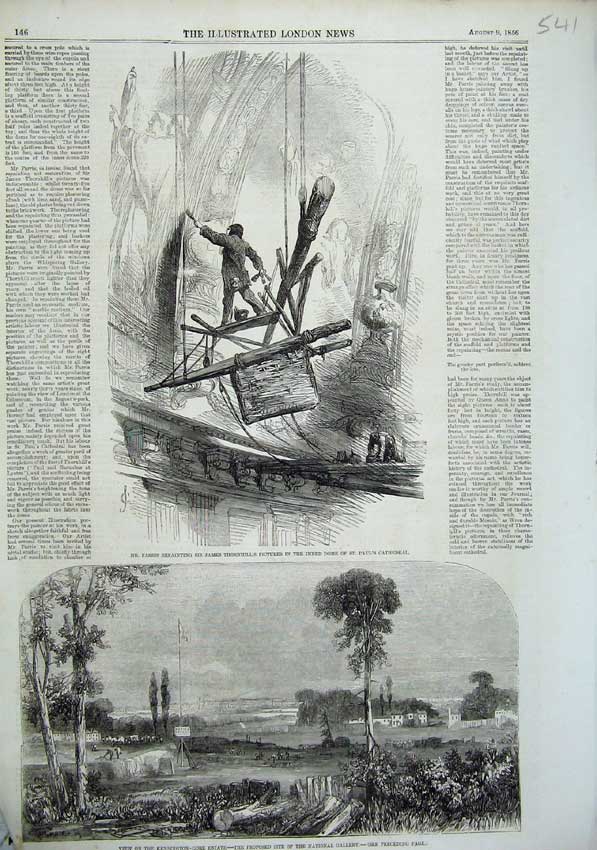 Old Antique Print 1856 Parris St Pauls Cathedral Kensington-Gore Estate 19th