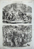Original Old Antique Print 1856 Malvern Hills People Horse Country Harnitt Nest