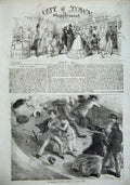 Original Old Antique Print 1856 Stormy Day Sea People Yacht Wind Blowing 19th