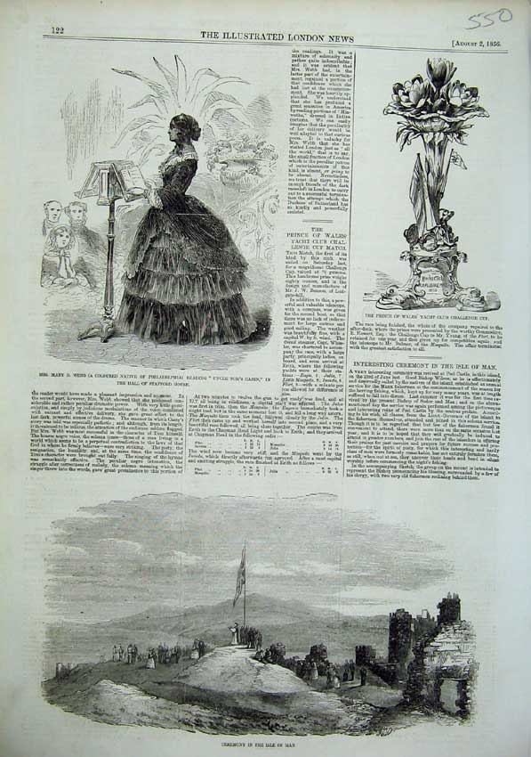 Original Old Antique Print 1856 Isle Man Mary Webb Prince Wales Yacht Club Cup