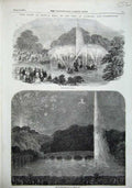Old Antique Print Neptune Fountain Illuminations Jordan Pool Stamford1856 19th
