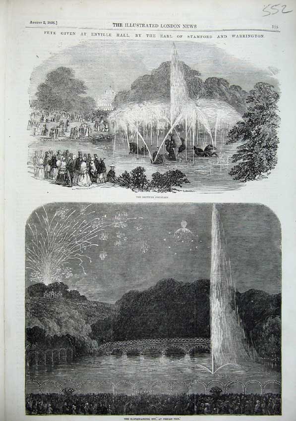 Old Antique Print Neptune Fountain Illuminations Jordan Pool Stamford1856 19th