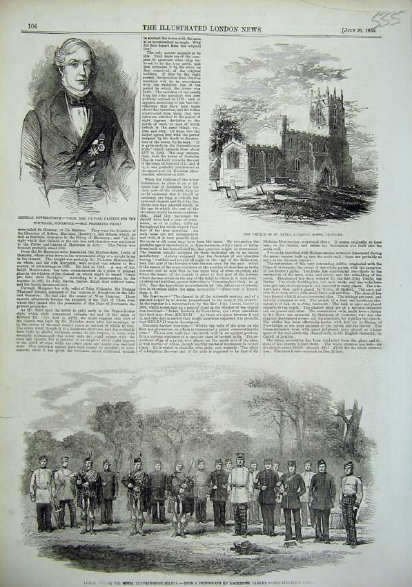 Old Antique Print 1856Refrewshire Militia Army Church Gamston Butterworth 19th