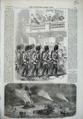 Old Antique Print 1856 Guards Army Bonfire Camp Crimea War Landells Art 19th
