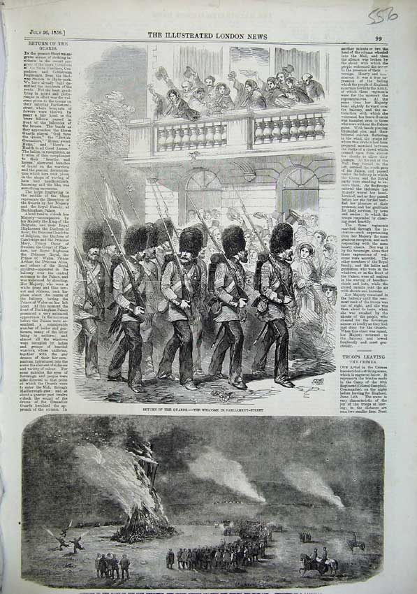 Old Antique Print 1856 Guards Army Bonfire Camp Crimea War Landells Art 19th