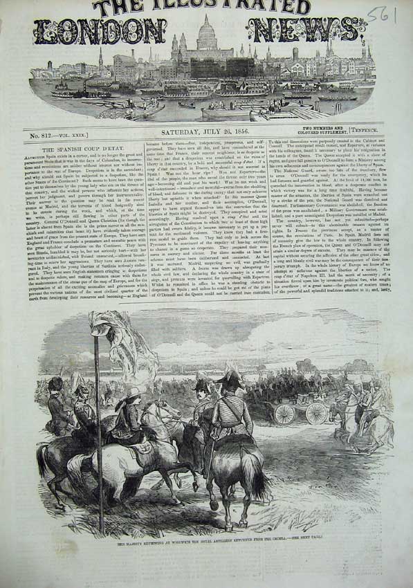 Old Antique Print 1856 Majesty Queen Woolwich Royal Artillery Crimea War 19th
