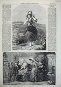 Original Old Antique Print 1856 Children Playing Dog Man Woman House Grant 19th