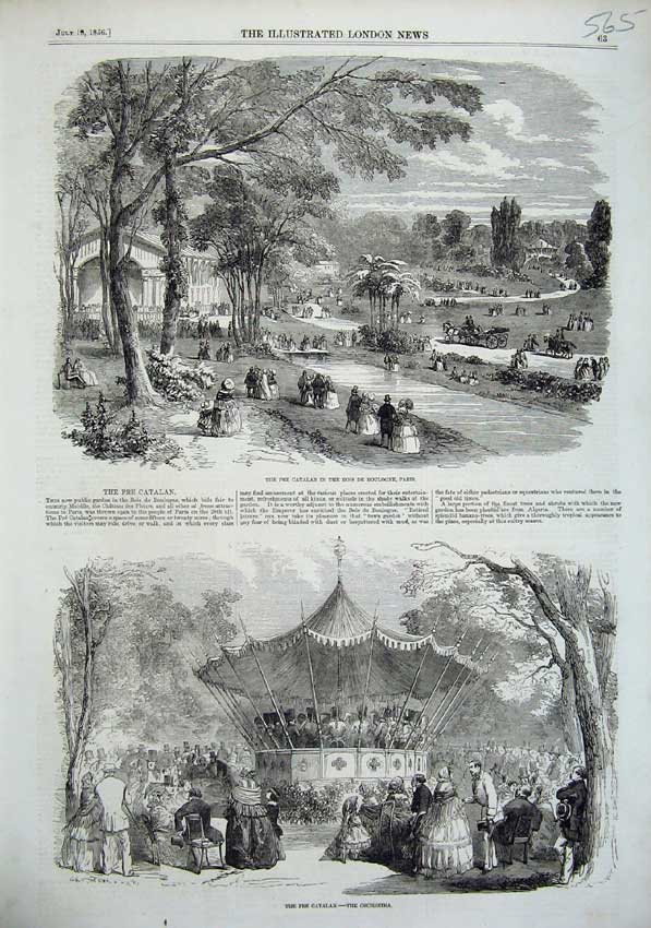 Old Antique Print 1856 Pre Catalan Bois Boulogne Paris Orchestra France 19th