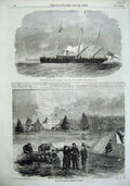 Old Antique Print 1856 Queens Steam Ship Seagull Montagu Military Sunbury 19th