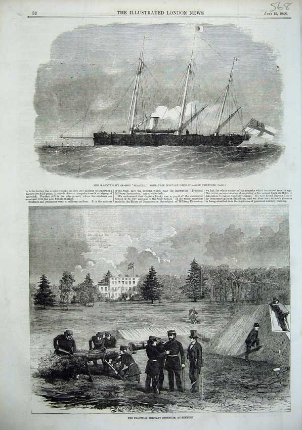 Old Antique Print 1856 Queens Steam Ship Seagull Montagu Military Sunbury 19th