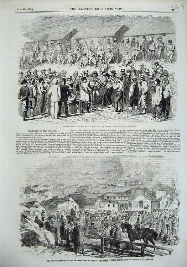 Old Antique Print 1856 British Troops Crimea War Raglan Square Balaclava 19th