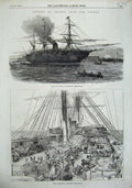 Original Old Antique Print Crimea War 1856 Guards Sailing Ship Portsmouth Army