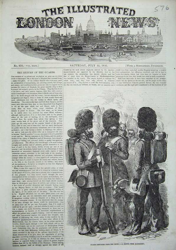 Original Old Antique Print 1856 Guards Crimea War Aldershott Army Men Victorian