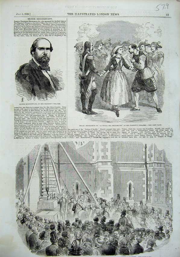 Original Old Antique Print 1856 William Fenwick Crimean Chapel Harrow Theatre
