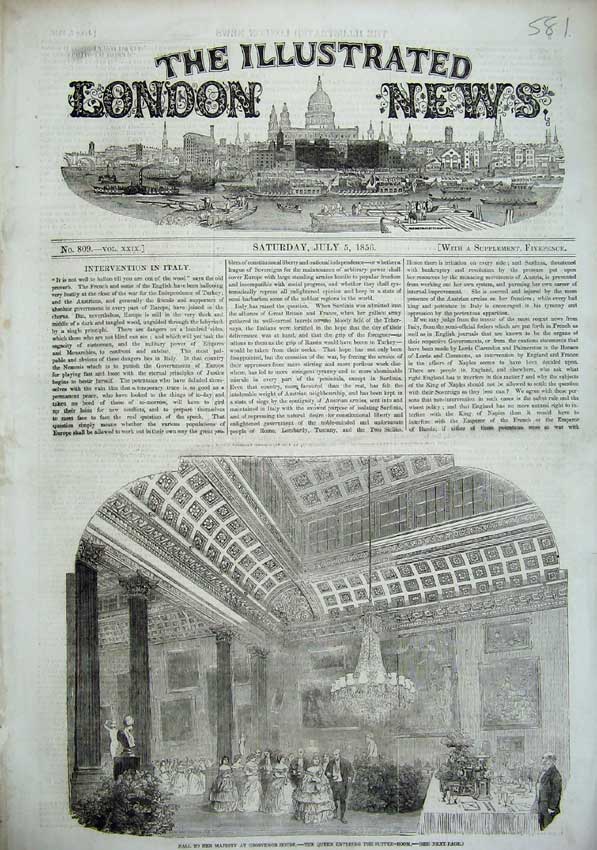 Original Old Antique Print 1856 Ball Majesty Queen Grosvenor House Supper-Room