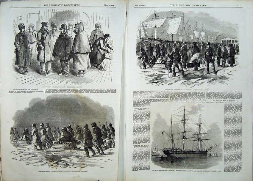Old Antique Print 1856 Arctic Discovery Ship Resolute Cronstadt Snow War 19th