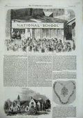 Old Antique Print 1857 Plaistow Ville School Shed Effingham Mayor Salford 19th