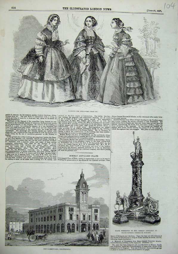 Old Antique Print Womens Fashion 1857 Market Hall Chesterfield Bombay War 19th