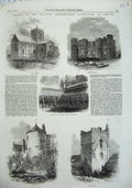 Old Antique Print 1857 Lincoln Torksey Castle Stow Church Cathedral Bruer 19th