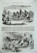 Original Old Antique Print 1857 Ship China Red Sea Men Deck Resting Victorian