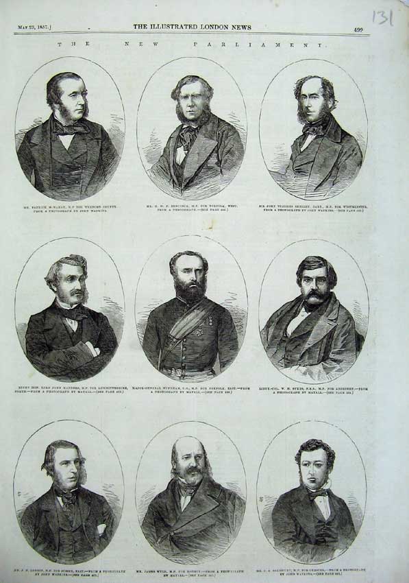 Original Old Antique Print 1857 Members New Parliament Mahon Windham Bodmin Men