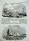 Original Old Antique Print 1857 Sailing Isle Wight Shadow Cutter Coquette Boat