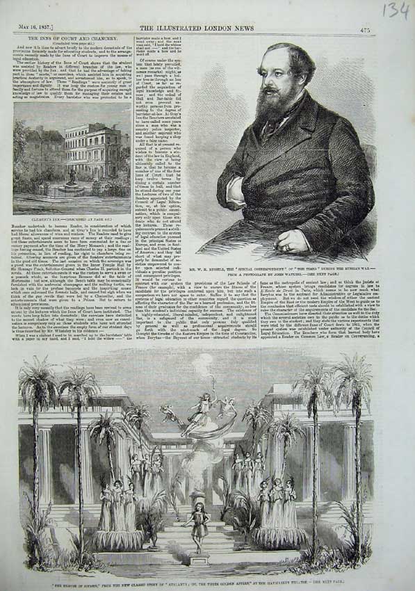 Old Antique Print 1857 Haymarket Theatre Atalanta Russell Clement'S Inn 19th
