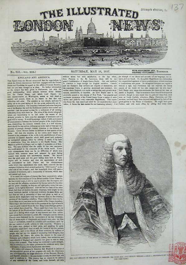 Old Antique Print 1857 New Speaker House Commons John Evelyn Denison Man 19th