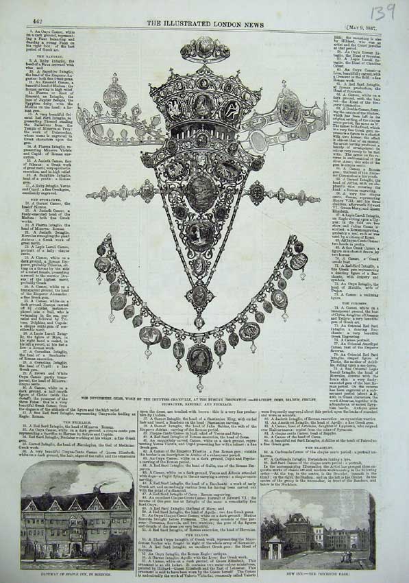 Original Old Antique Print 1857 Devonshire Gems Countess Granville Inn Holburn