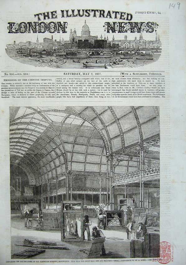 Old Antique Print 1857 Art Paintings Exhibition Building Manchester Hall 19th