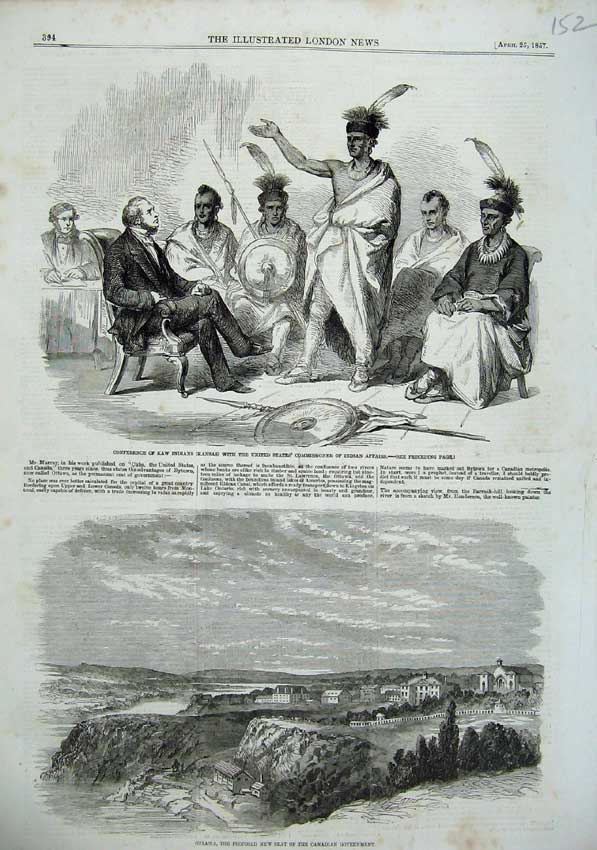 Old Antique Print 1857 Kaw Indians Kansas Ottawa Canadian Government Men 19th