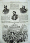 Old Antique Print 1857 Kilkenny Election Ramsay Lincoln Watkin Parliament 19th