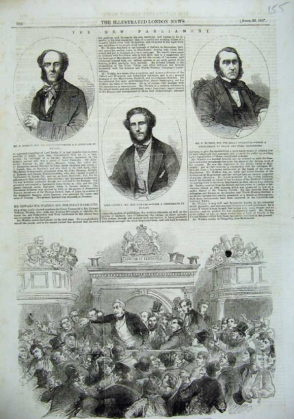 Old Antique Print 1857 Kilkenny Election Ramsay Lincoln Watkin Parliament 19th