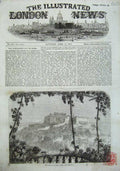 Original Old Antique Print 1857 View Castle St Elmo Naples Italy Architecture
