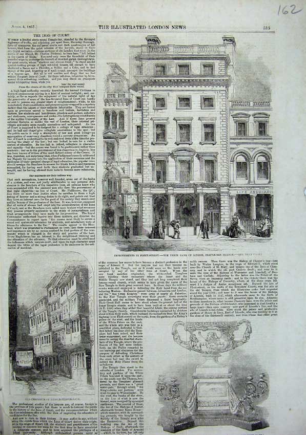 Original Old Antique Print 1857 Bank London Temple Bar Major-General Widham