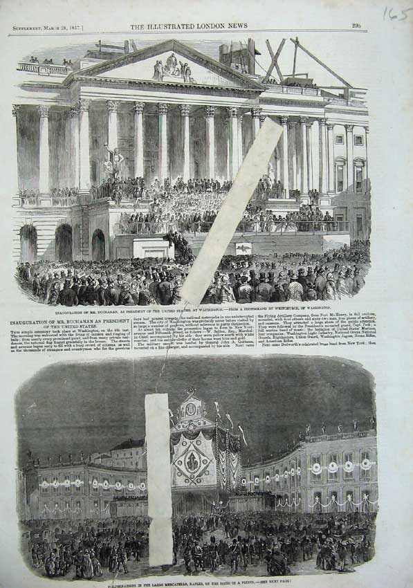 Old Antique Print 1857 Buchanan President America Washington Naples Largo 19th