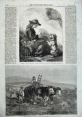 Old Antique Print 1857 Haymaking Switzerland Cattle Girl Begging Dog Art 19th
