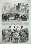 Old Antique Print Womens Fashion Dress 1857 King Richard Princess Theatre 19th