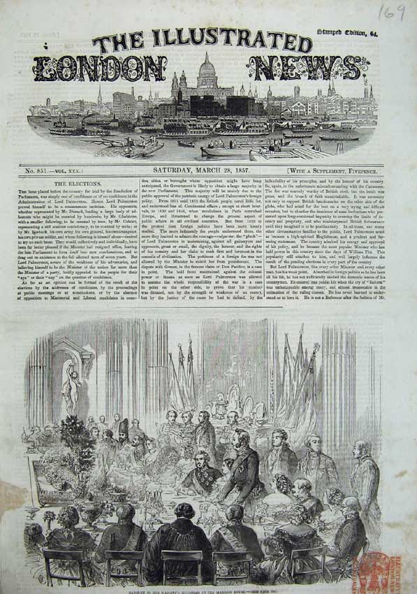 Old Antique Print 1857 Banquet Queen'S Ministers Mansion House Dinner Men 19th