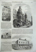 Original Old Antique Print 1857 Arsenal Dantzic Chatterton Asylum Chatham Fort