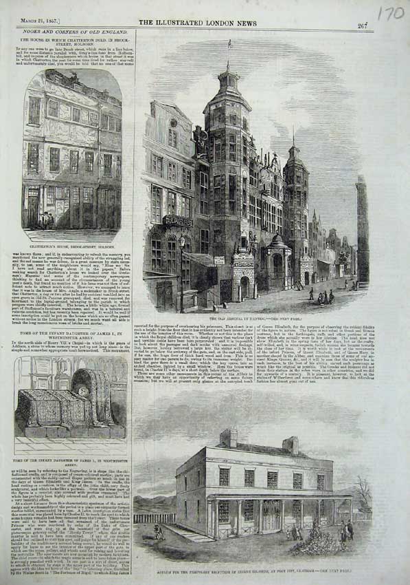 Original Old Antique Print 1857 Arsenal Dantzic Chatterton Asylum Chatham Fort