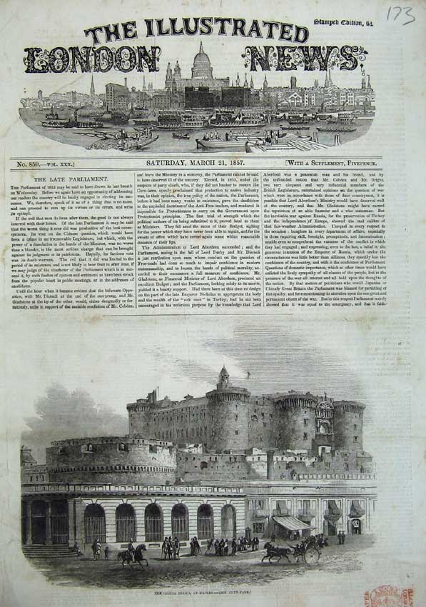 Old Antique Print Castle Nuovo Naples 1857 Architecture Building Fine Art 19th