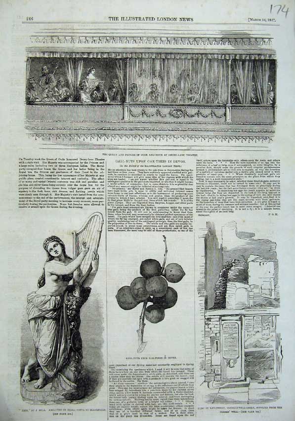 Old Antique Print 1857 Queen Princess Oude Drury Lane Erin Statue Oak Ray 19th