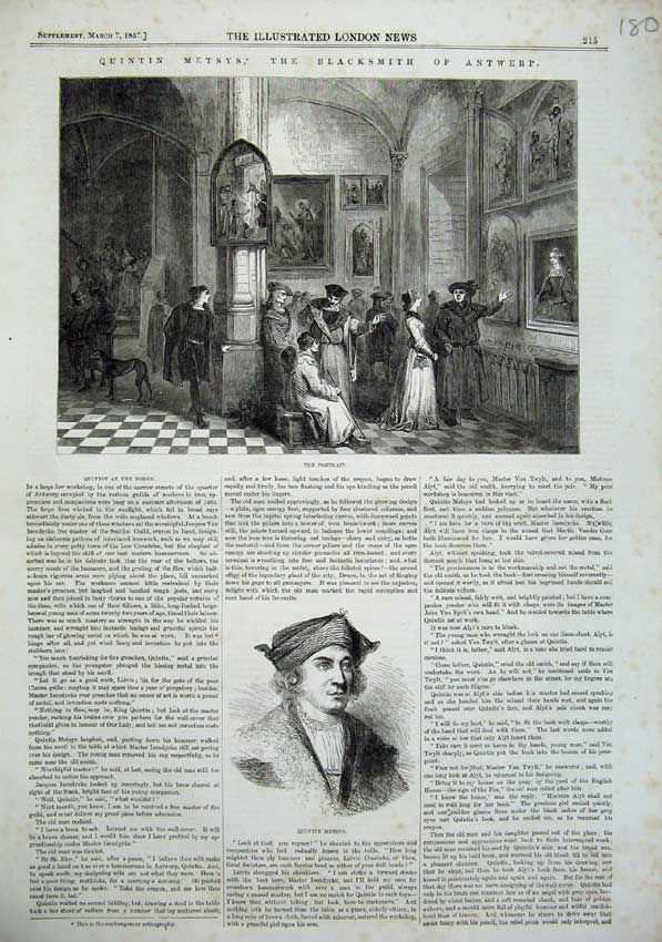 Original Old Antique Print 1857 Quintin Metsys Blacksmith Antwerp Man Portrait
