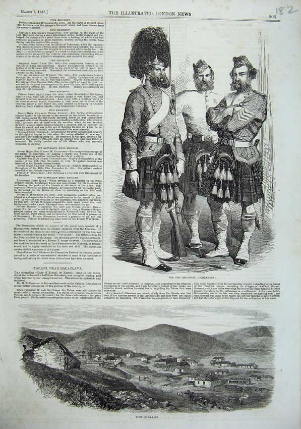 Original Old Antique Print 1857 Army Regiment Highlanders View Karani Balaclava