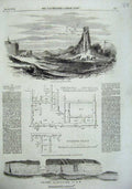 Original Old Antique Print 1857 Ruins Brahmunabad Sind Houses Plan Horse Camel