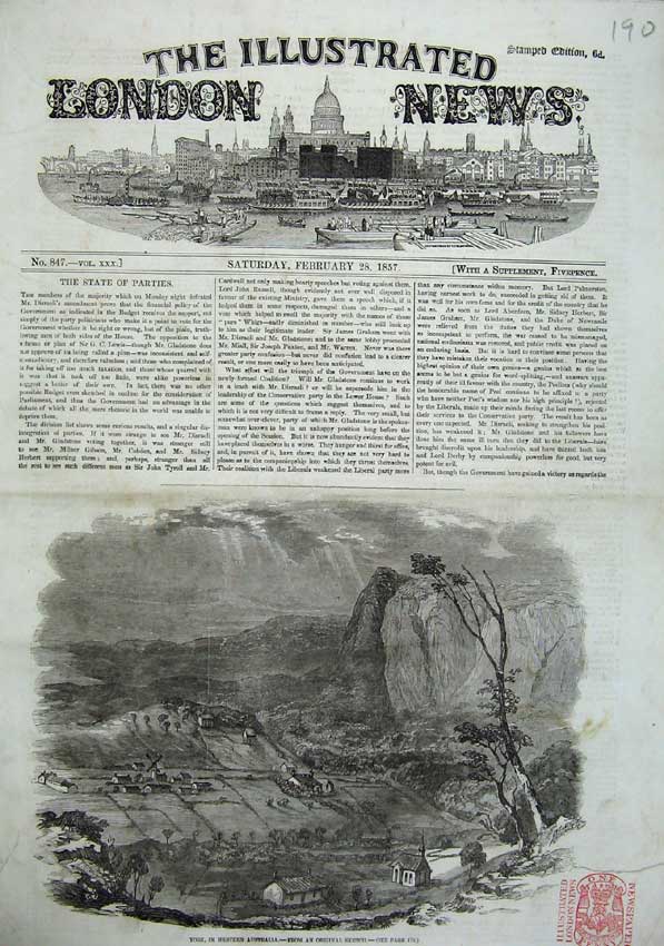 Old Antique Print 1857 York Western Australia Mountains Houses Fine Art 19th