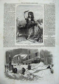 Old Antique Print 1857 Little Girl Scarecrow Dicksee Snow Massachusetts 19th